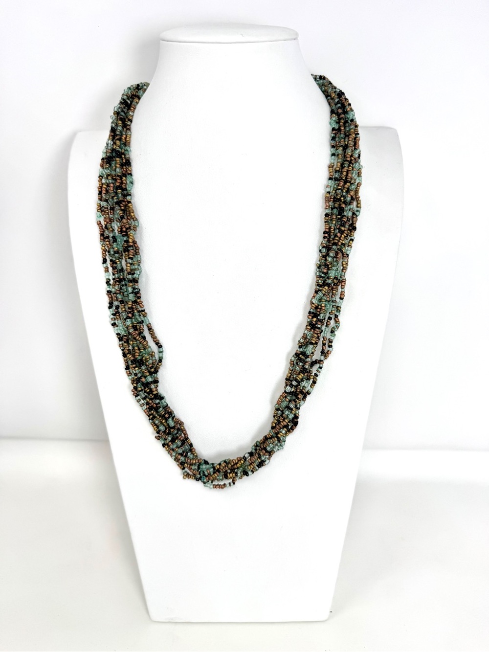 Vintage Multi-Strand Glass Seed Bead Necklace Boho Torsade Excellent Condition